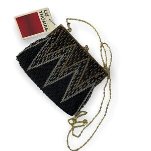 Liz Thomas Evening Clutch Shoulder Bag Purse Women's Black Beaded VTG Formal NEW